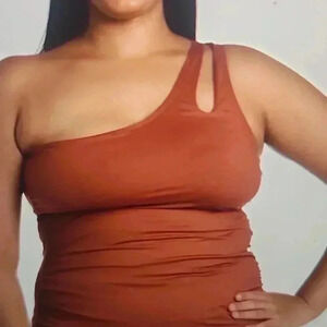 LA BLANCA ISLAND GODDESS ONE SHOULDER KEYHOLE TANKINI TOP CINNAMON SIZE 4